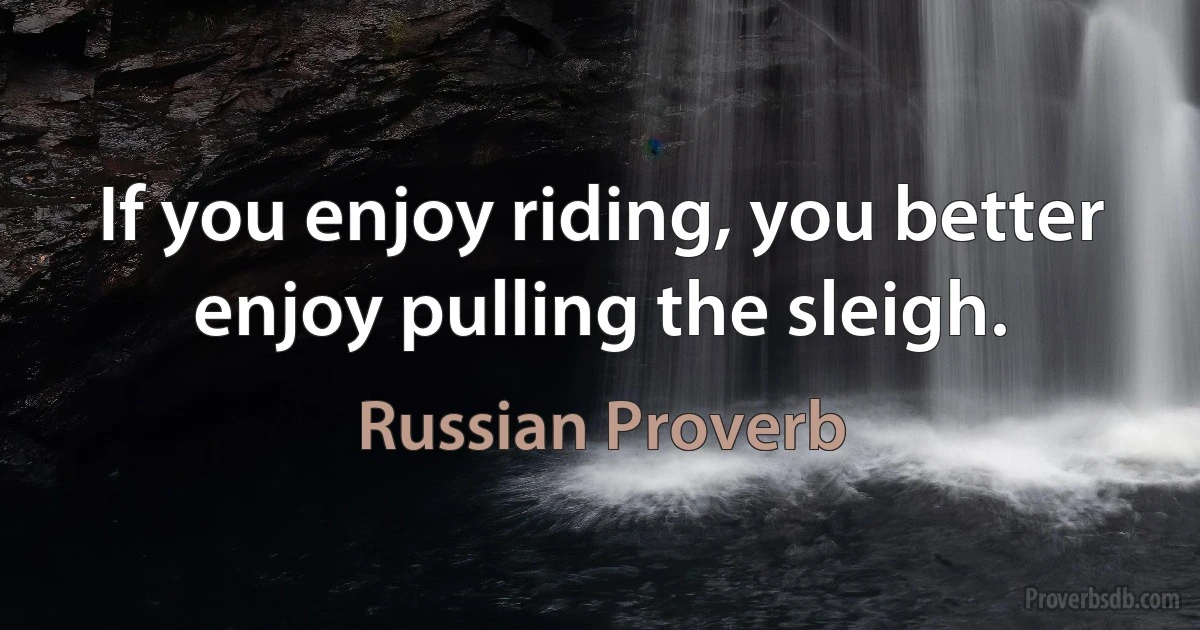 If you enjoy riding, you better enjoy pulling the sleigh. (Russian Proverb)