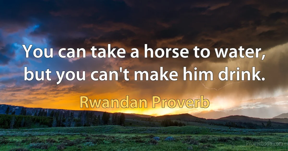 You can take a horse to water, but you can't make him drink. (Rwandan Proverb)