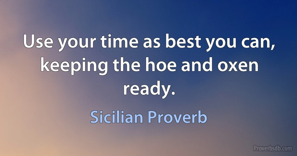 Use your time as best you can, keeping the hoe and oxen ready. (Sicilian Proverb)