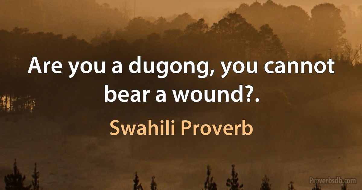 Are you a dugong, you cannot bear a wound?. (Swahili Proverb)