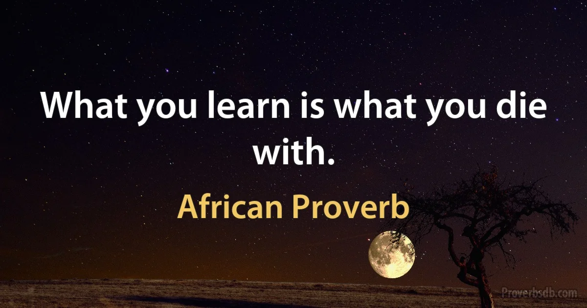 What you learn is what you die with. (African Proverb)