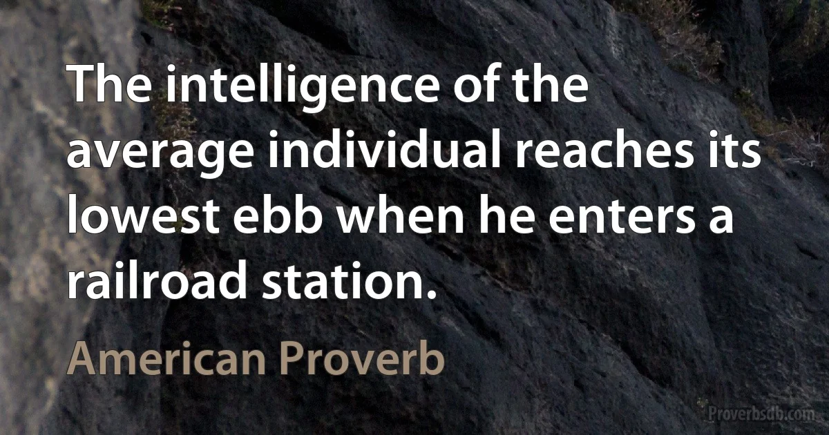 The intelligence of the average individual reaches its lowest ebb when he enters a railroad station. (American Proverb)