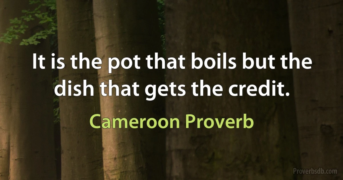 It is the pot that boils but the dish that gets the credit. (Cameroon Proverb)