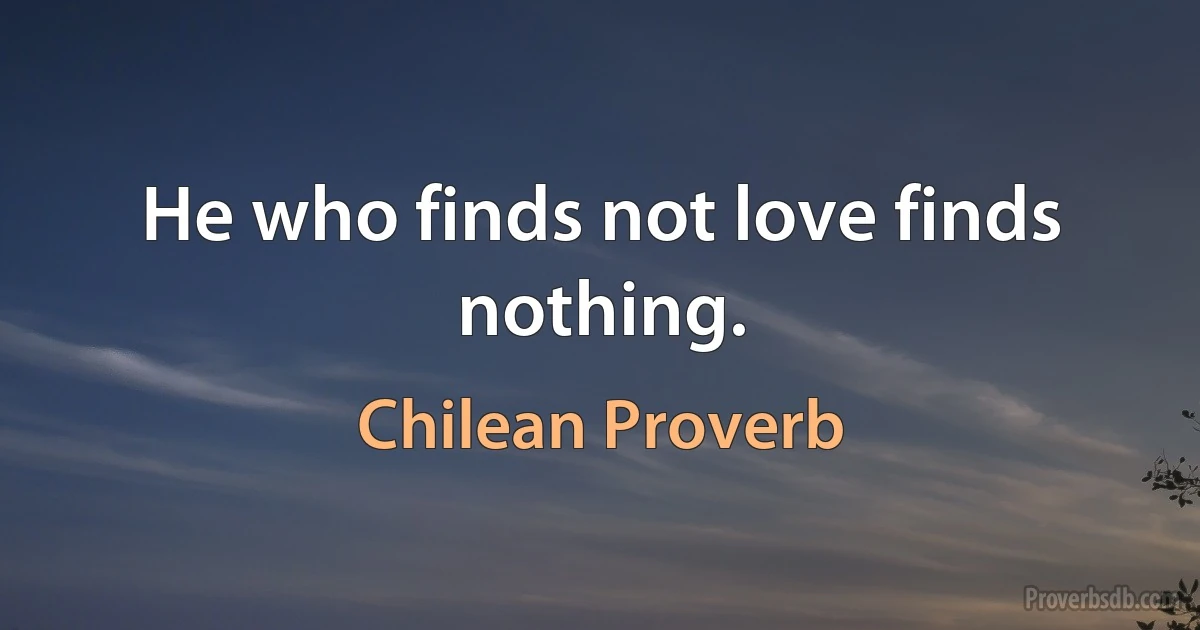 He who finds not love finds nothing. (Chilean Proverb)