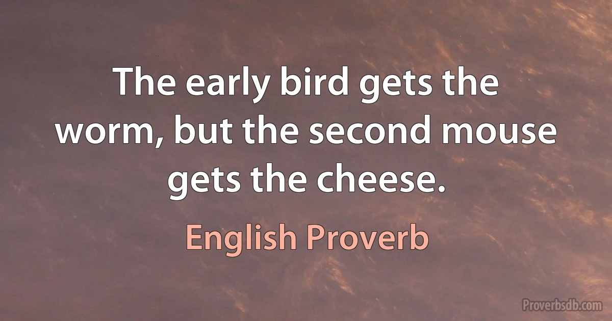 The early bird gets the worm, but the second mouse gets the cheese. (English Proverb)