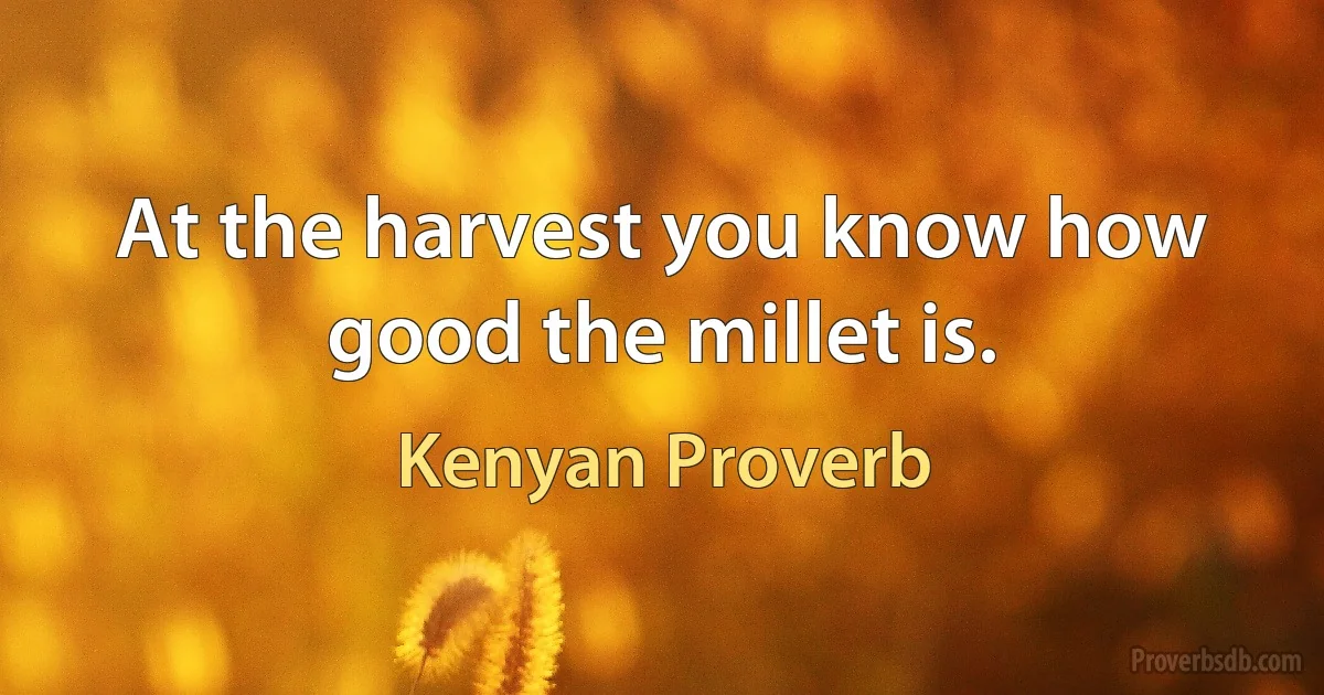 At the harvest you know how good the millet is. (Kenyan Proverb)