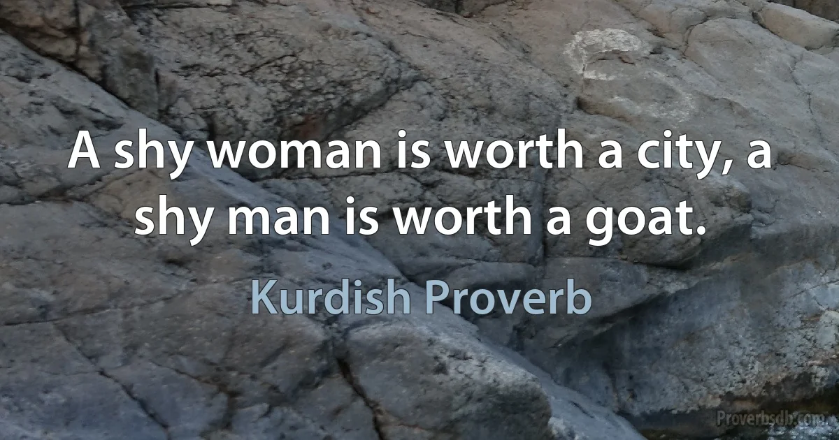 A shy woman is worth a city, a shy man is worth a goat. (Kurdish Proverb)