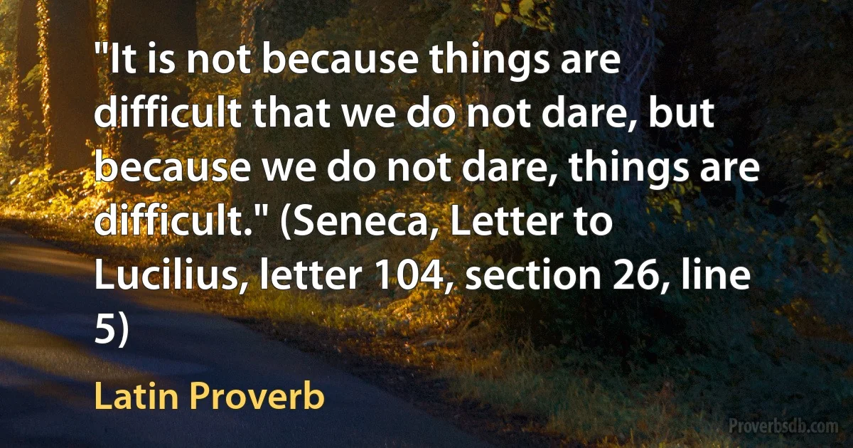 "It is not because things are difficult that we do not dare, but because we do not dare, things are difficult." (Seneca, Letter to Lucilius, letter 104, section 26, line 5) (Latin Proverb)