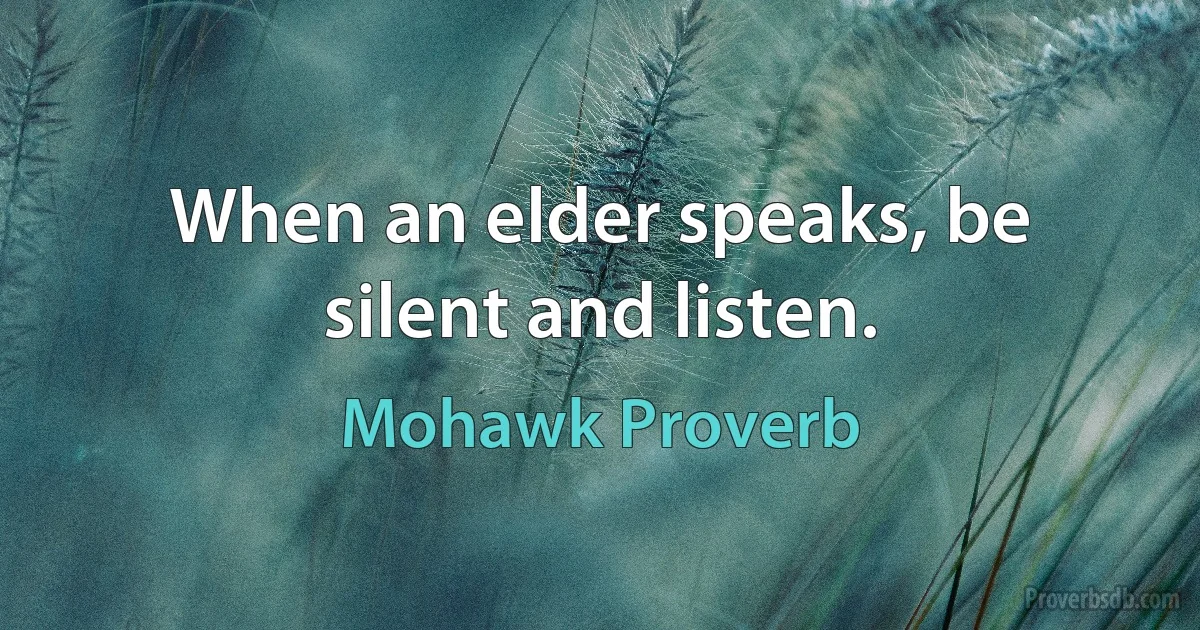 When an elder speaks, be silent and listen. (Mohawk Proverb)