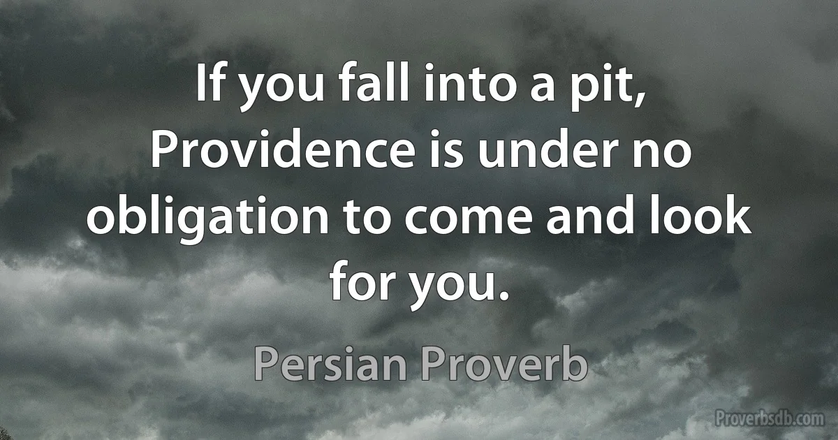 If you fall into a pit, Providence is under no obligation to come and look for you. (Persian Proverb)