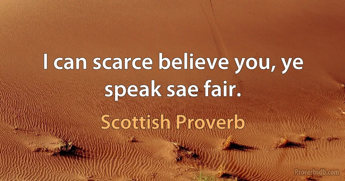 I can scarce believe you, ye speak sae fair. (Scottish Proverb)