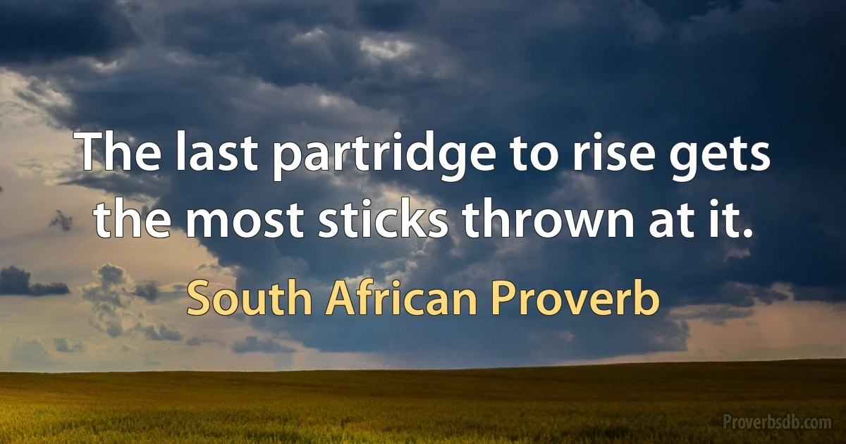 The last partridge to rise gets the most sticks thrown at it. (South African Proverb)