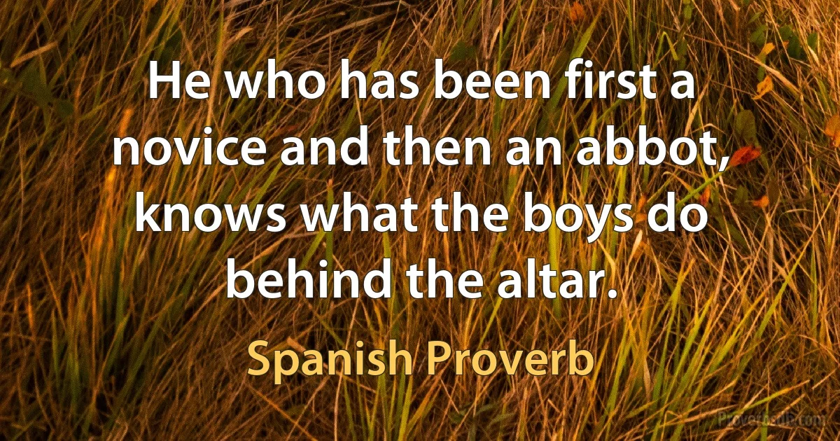 He who has been first a novice and then an abbot, knows what the boys do behind the altar. (Spanish Proverb)