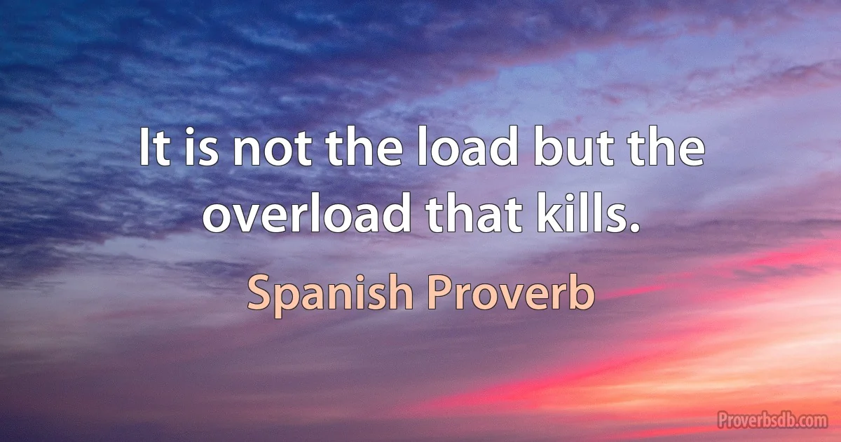 It is not the load but the overload that kills. (Spanish Proverb)