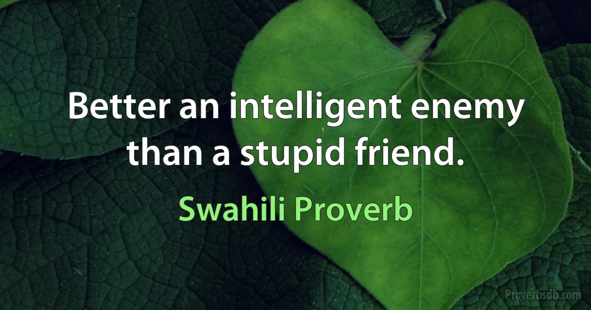 Better an intelligent enemy than a stupid friend. (Swahili Proverb)