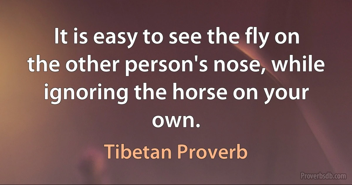 It is easy to see the fly on the other person's nose, while ignoring the horse on your own. (Tibetan Proverb)