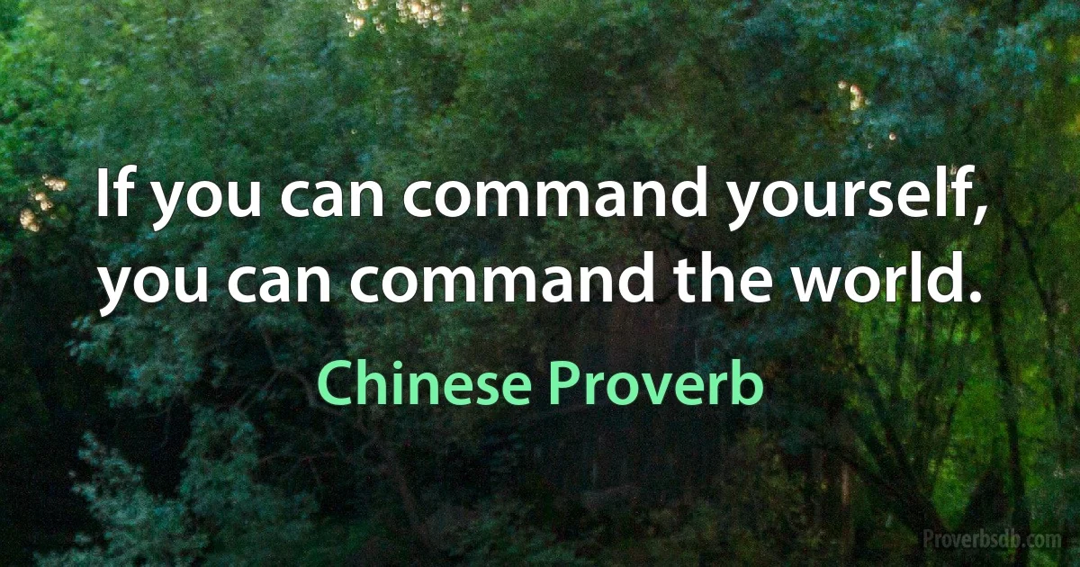 If you can command yourself, you can command the world. (Chinese Proverb)