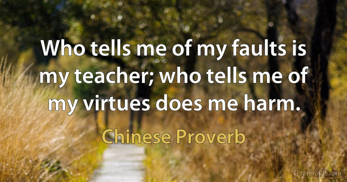 Who tells me of my faults is my teacher; who tells me of my virtues does me harm. (Chinese Proverb)