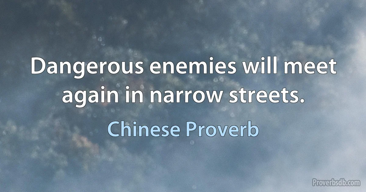 Dangerous enemies will meet again in narrow streets. (Chinese Proverb)