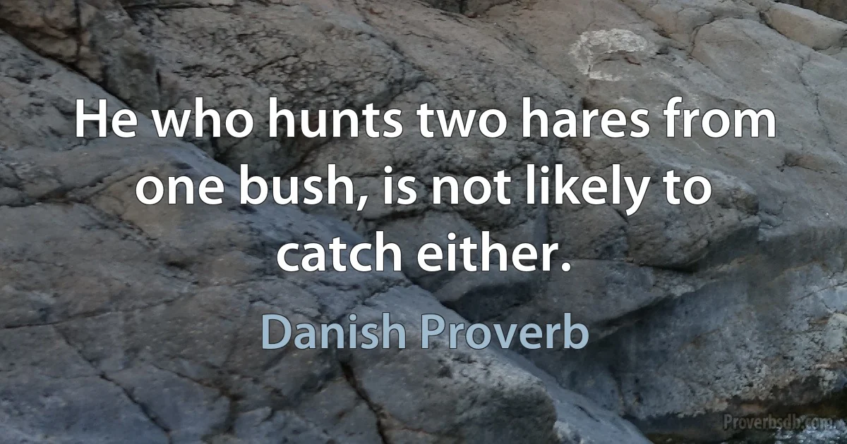 He who hunts two hares from one bush, is not likely to catch either. (Danish Proverb)