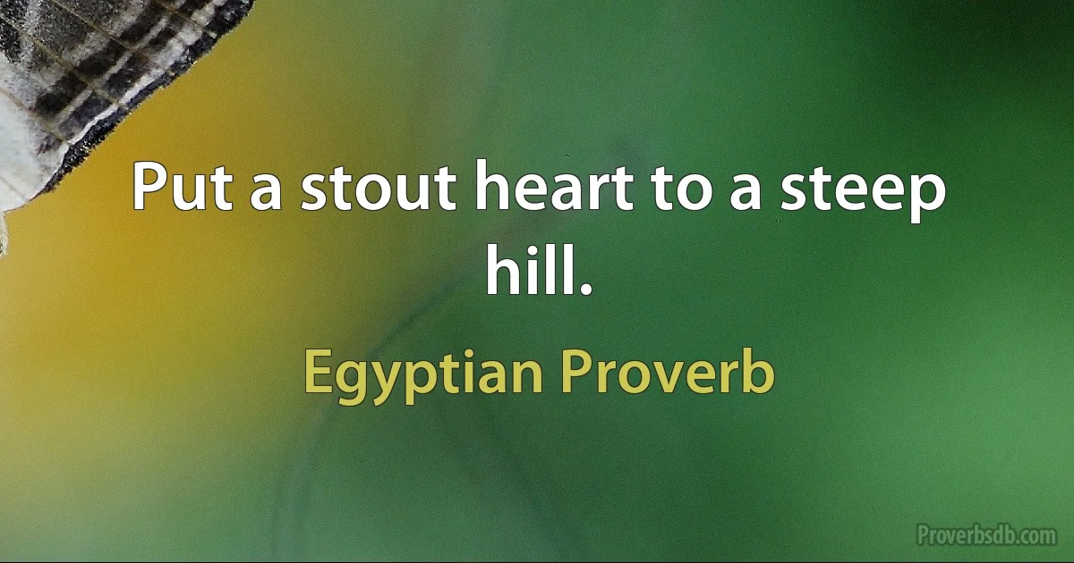 Put a stout heart to a steep hill. (Egyptian Proverb)