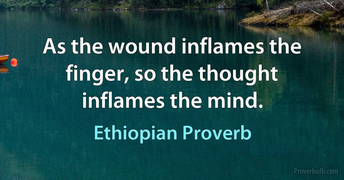 As the wound inflames the finger, so the thought inflames the mind. (Ethiopian Proverb)