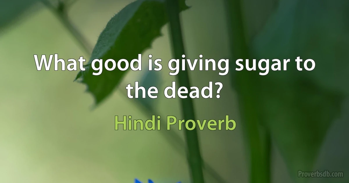 What good is giving sugar to the dead? (Hindi Proverb)