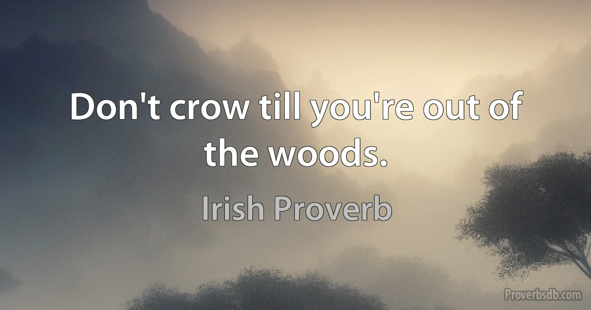 Don't crow till you're out of the woods. (Irish Proverb)