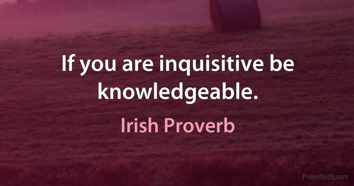 If you are inquisitive be knowledgeable. (Irish Proverb)