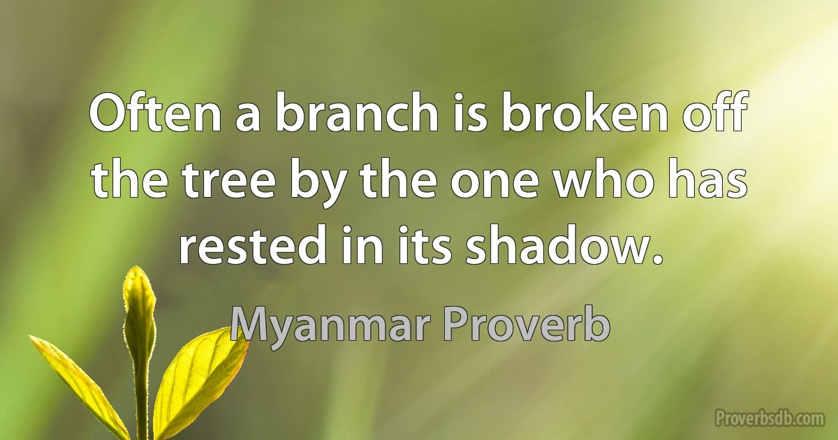 Often a branch is broken off the tree by the one who has rested in its shadow. (Myanmar Proverb)