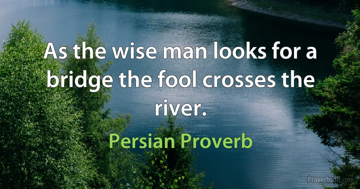 As the wise man looks for a bridge the fool crosses the river. (Persian Proverb)