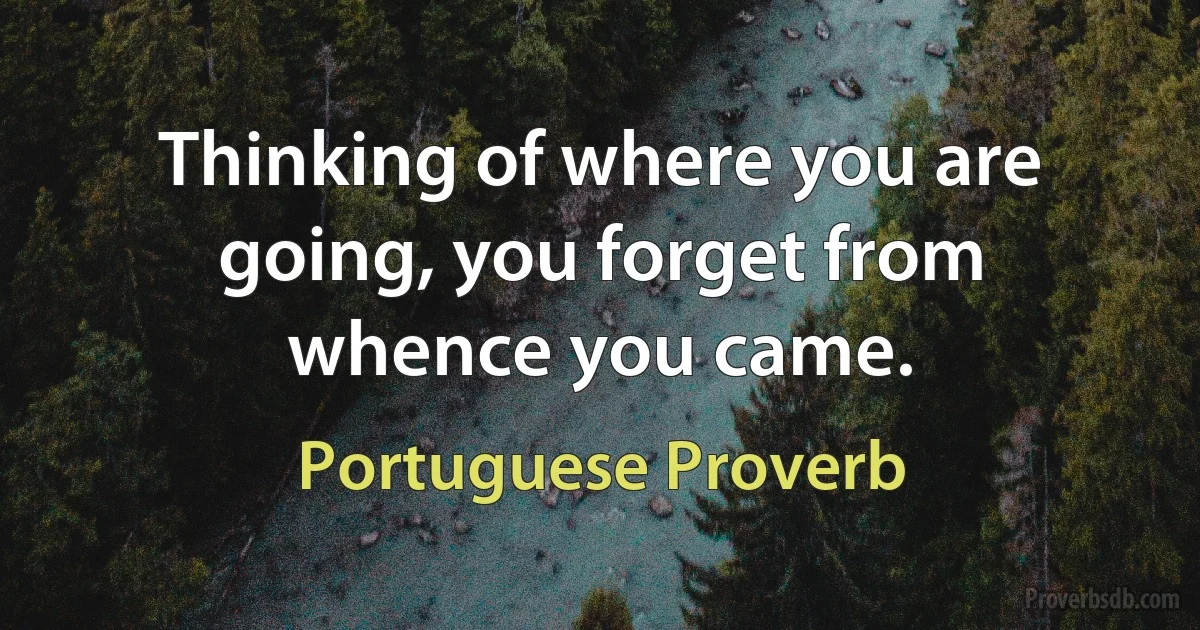 Thinking of where you are going, you forget from whence you came. (Portuguese Proverb)