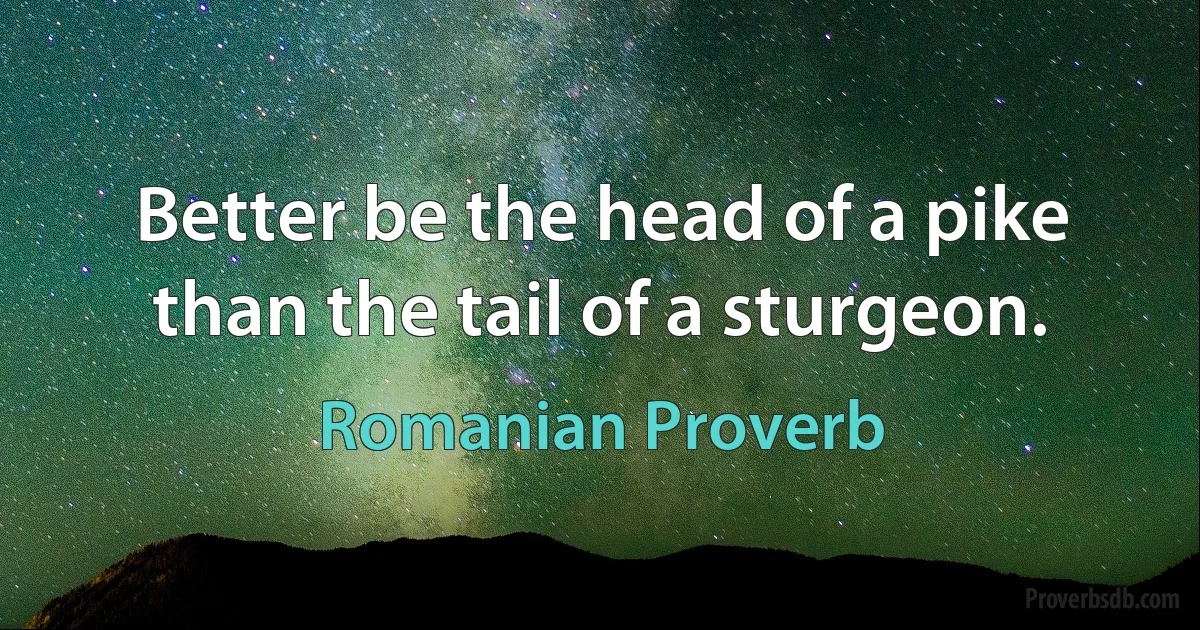 Better be the head of a pike than the tail of a sturgeon. (Romanian Proverb)