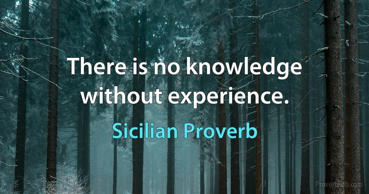 There is no knowledge without experience. (Sicilian Proverb)