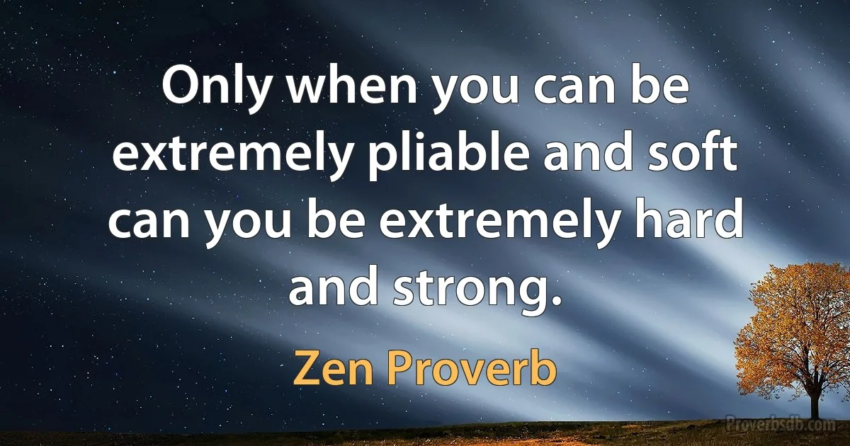 Only when you can be extremely pliable and soft can you be extremely hard and strong. (Zen Proverb)