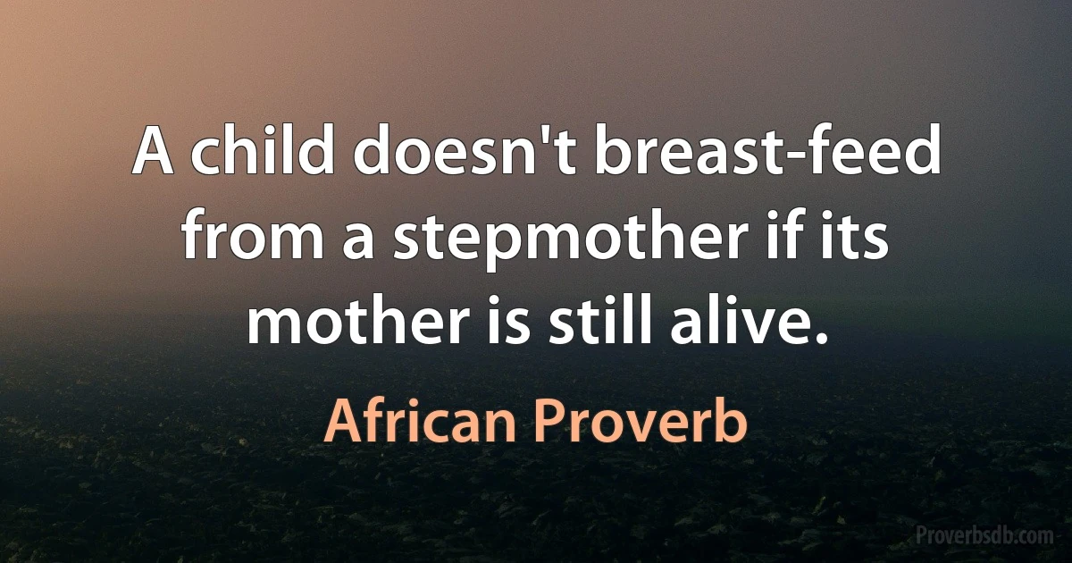 A child doesn't breast-feed from a stepmother if its mother is still alive. (African Proverb)