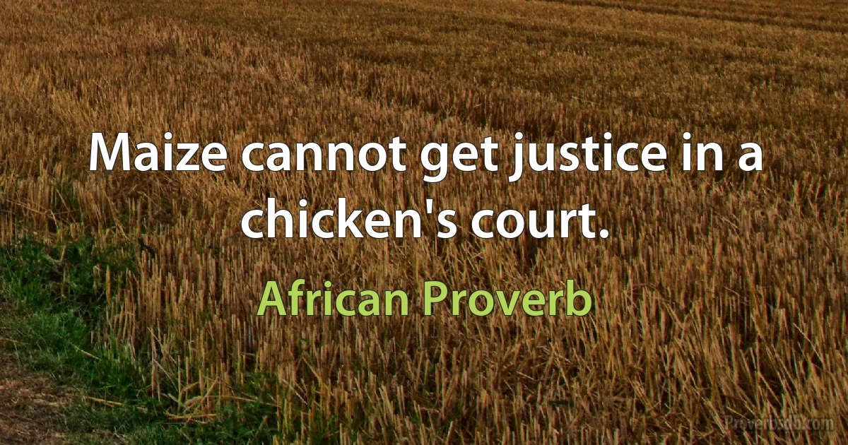 Maize cannot get justice in a chicken's court. (African Proverb)