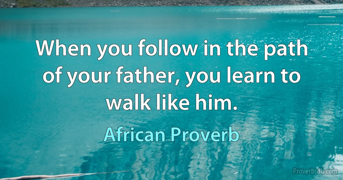 When you follow in the path of your father, you learn to walk like him. (African Proverb)