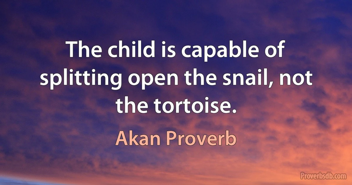 The child is capable of splitting open the snail, not the tortoise. (Akan Proverb)