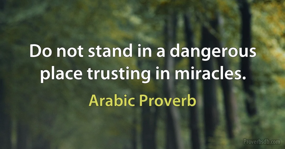 Do not stand in a dangerous place trusting in miracles. (Arabic Proverb)