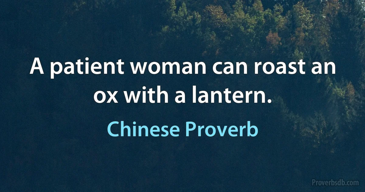 A patient woman can roast an ox with a lantern. (Chinese Proverb)