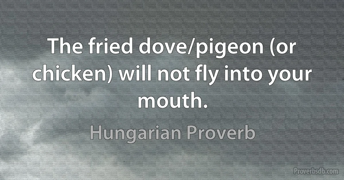 The fried dove/pigeon (or chicken) will not fly into your mouth. (Hungarian Proverb)