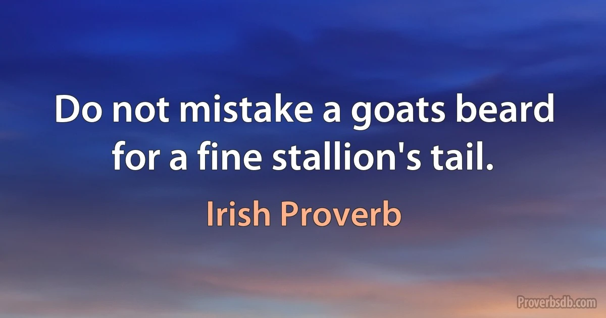 Do not mistake a goats beard for a fine stallion's tail. (Irish Proverb)