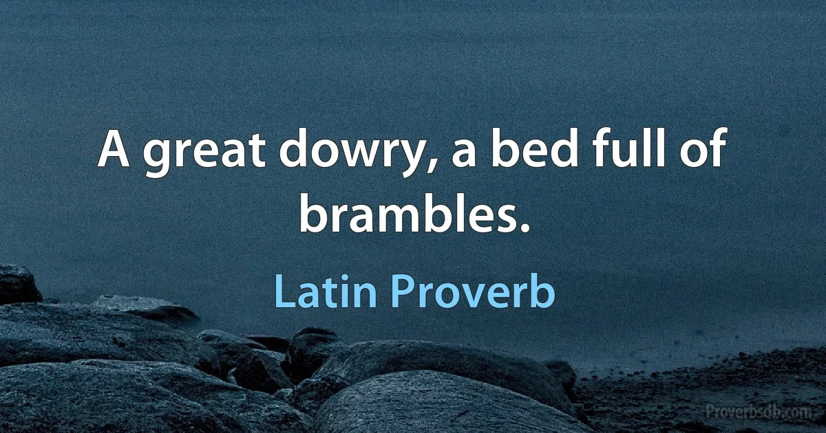 A great dowry, a bed full of brambles. (Latin Proverb)