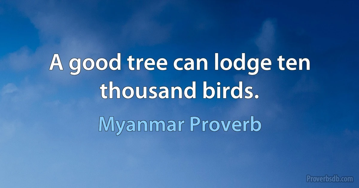 A good tree can lodge ten thousand birds. (Myanmar Proverb)