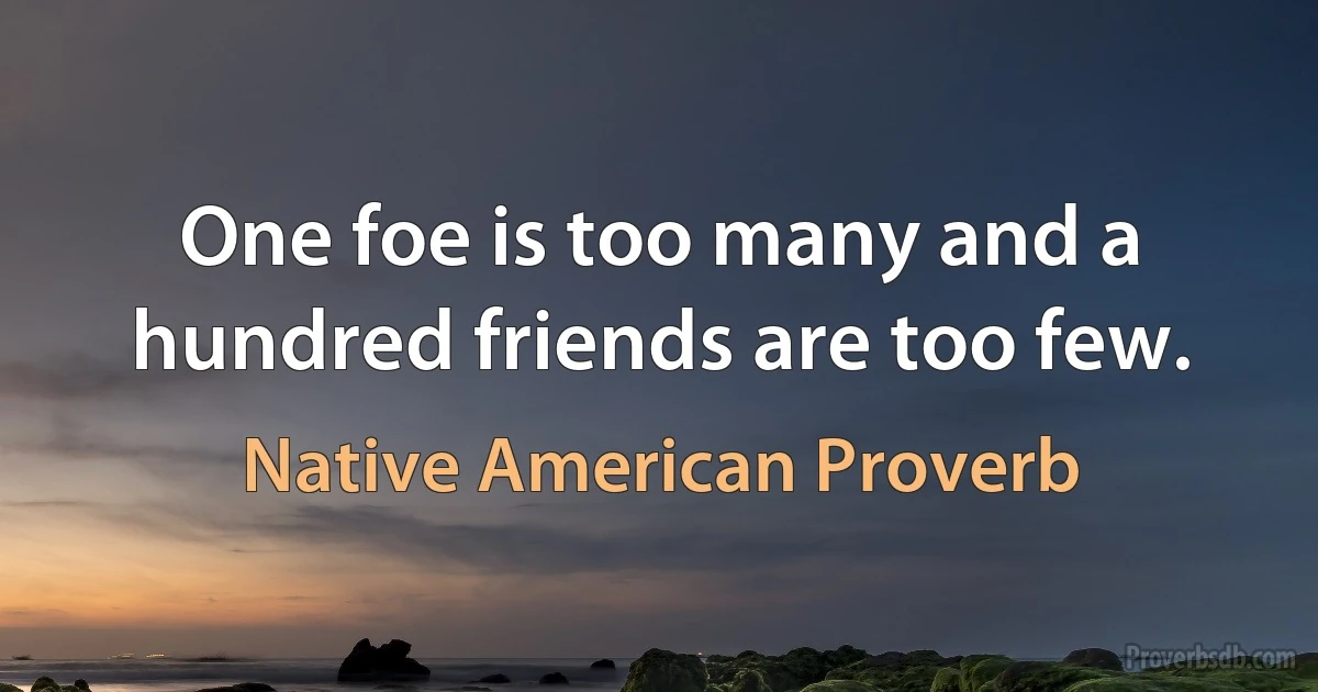 One foe is too many and a hundred friends are too few. (Native American Proverb)