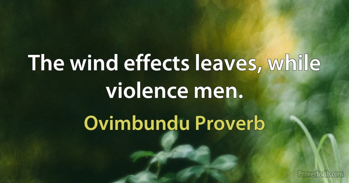 The wind effects leaves, while violence men. (Ovimbundu Proverb)