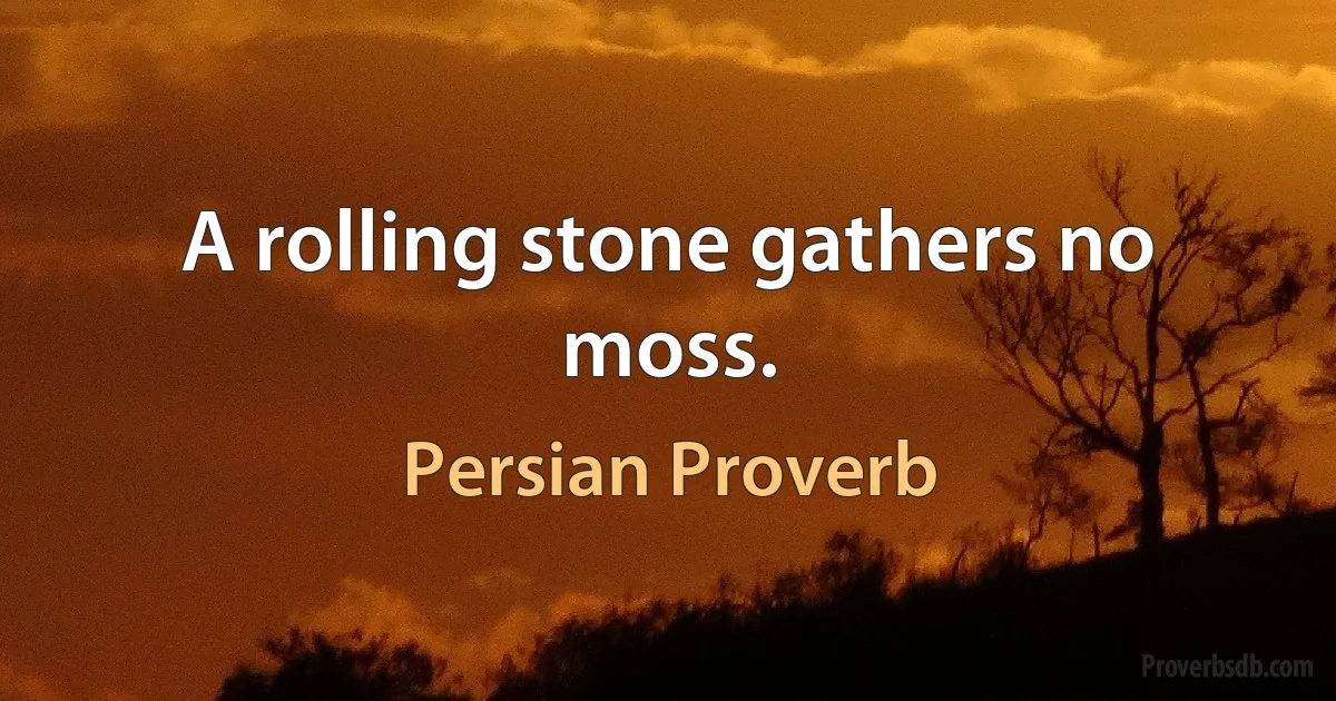 A rolling stone gathers no moss. (Persian Proverb)