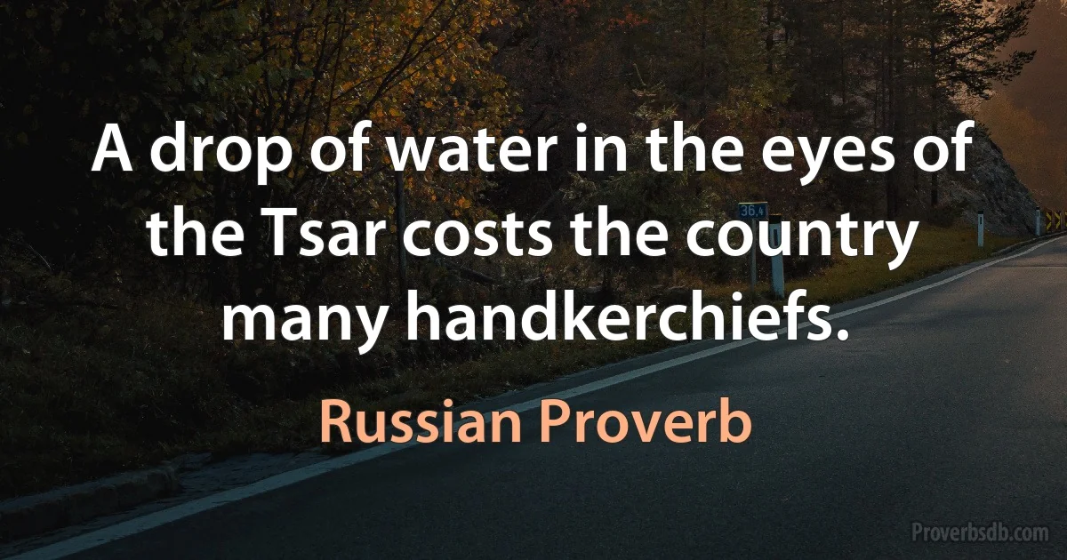 A drop of water in the eyes of the Tsar costs the country many handkerchiefs. (Russian Proverb)