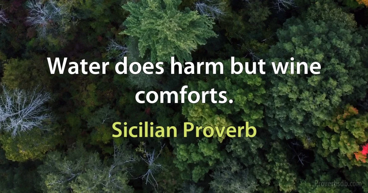 Water does harm but wine comforts. (Sicilian Proverb)